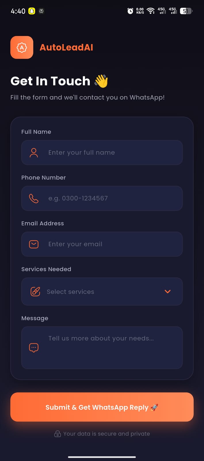 AutoLead App Screen 1